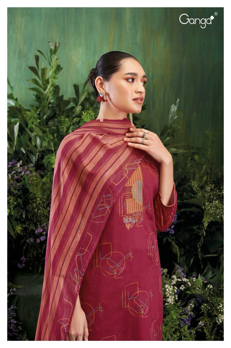 Ganga Suit Carista 2129 Premium Cotton Silk Printed Embroidery Work Salwar Suit