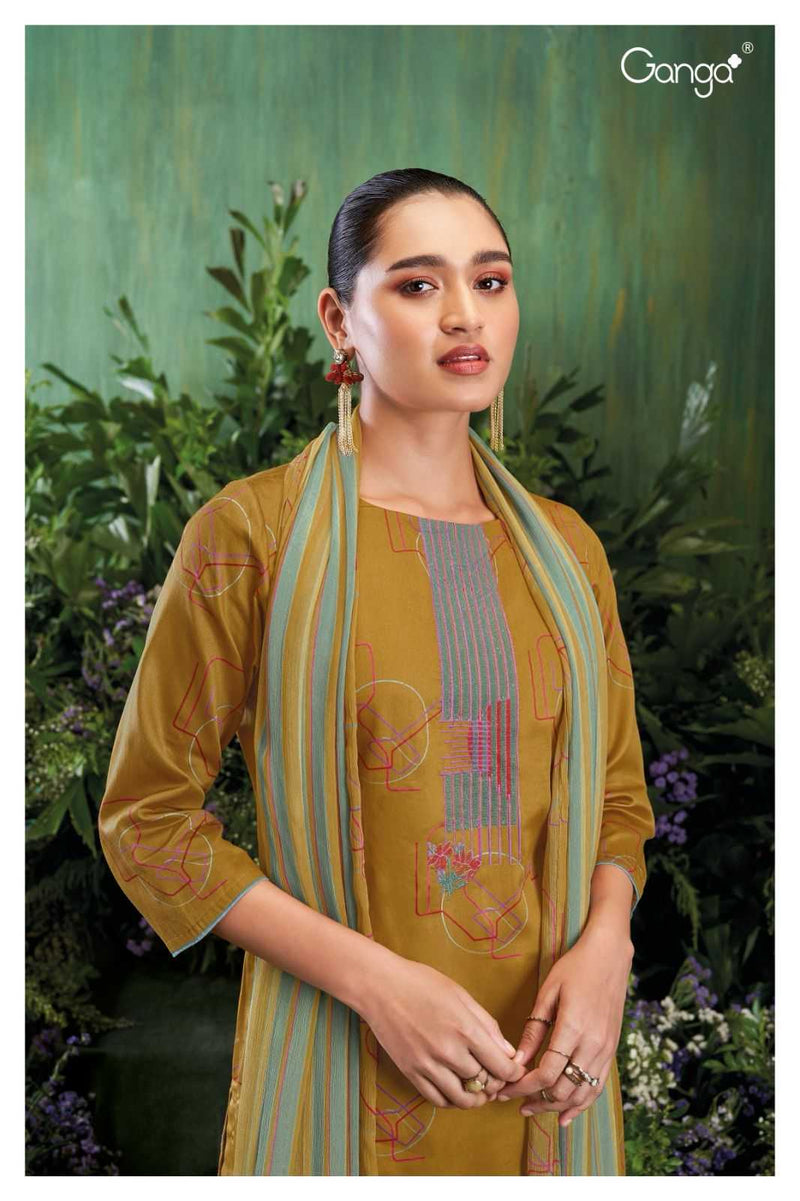 Ganga Suit Carista 2129 Premium Cotton Silk Printed Embroidery Work Salwar Suit