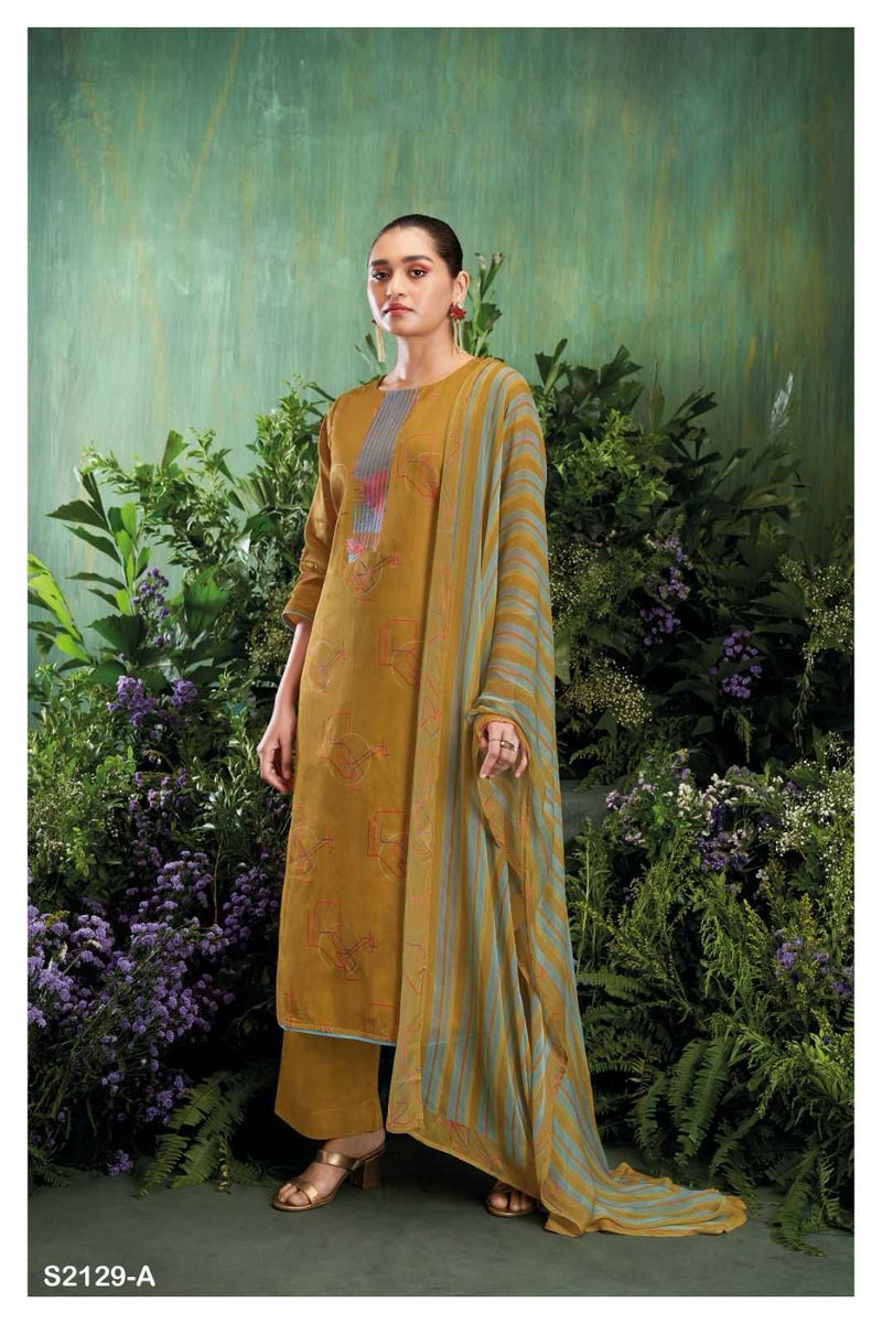 Ganga Suit Carista 2129 Premium Cotton Silk Printed Embroidery Work Salwar Suit