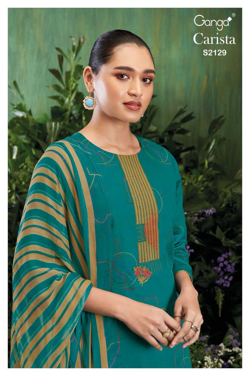 Ganga Suit Carista 2129 Premium Cotton Silk Printed Embroidery Work Salwar Suit