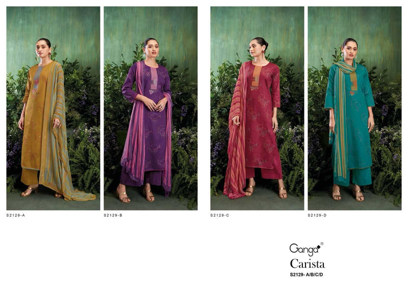 Ganga Suit Carista 2129 Premium Cotton Silk Printed Embroidery Work Salwar Suit