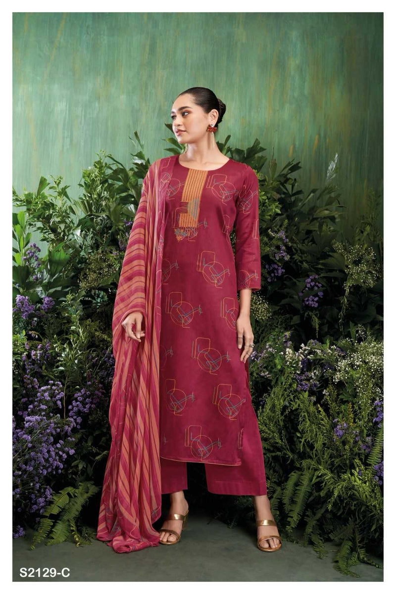 Ganga Suit Carista 2129 Premium Cotton Silk Printed Embroidery Work Salwar Suit