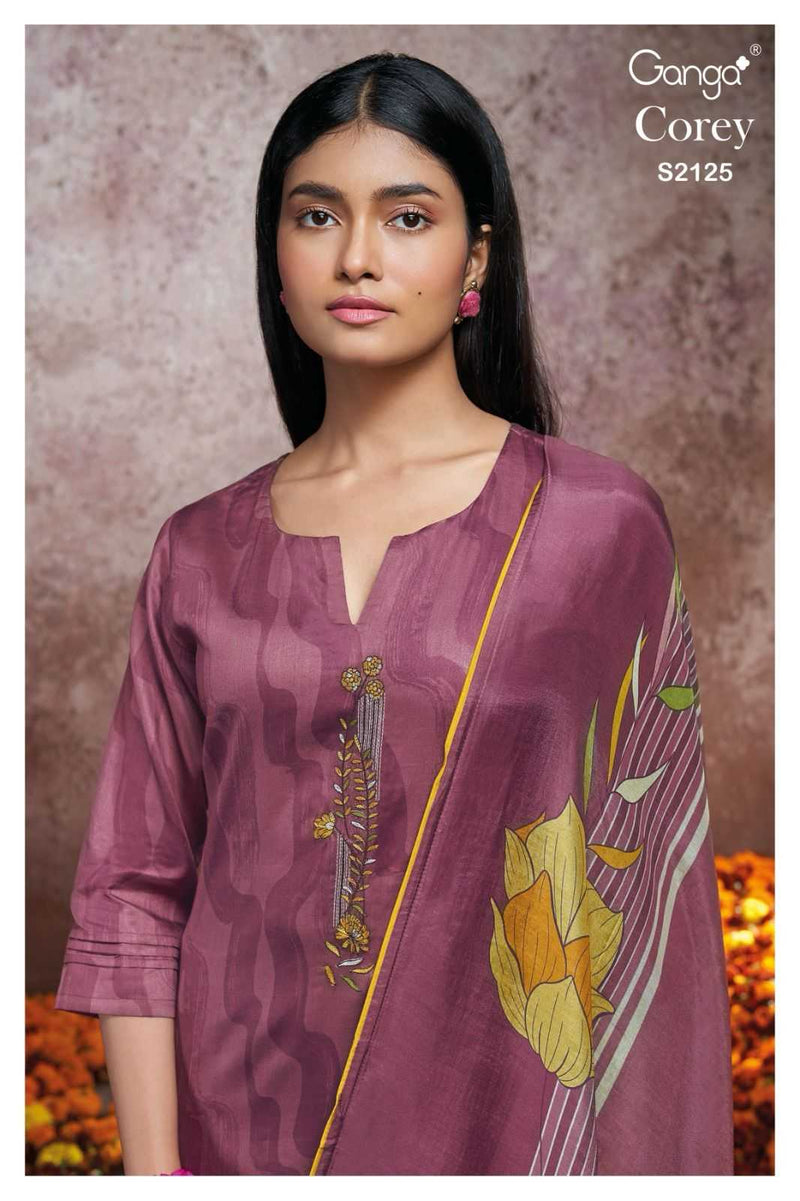 Ganga Suit Corey 2125 Premium Cotton Silk Printed Embroidery Work Salwar Suit