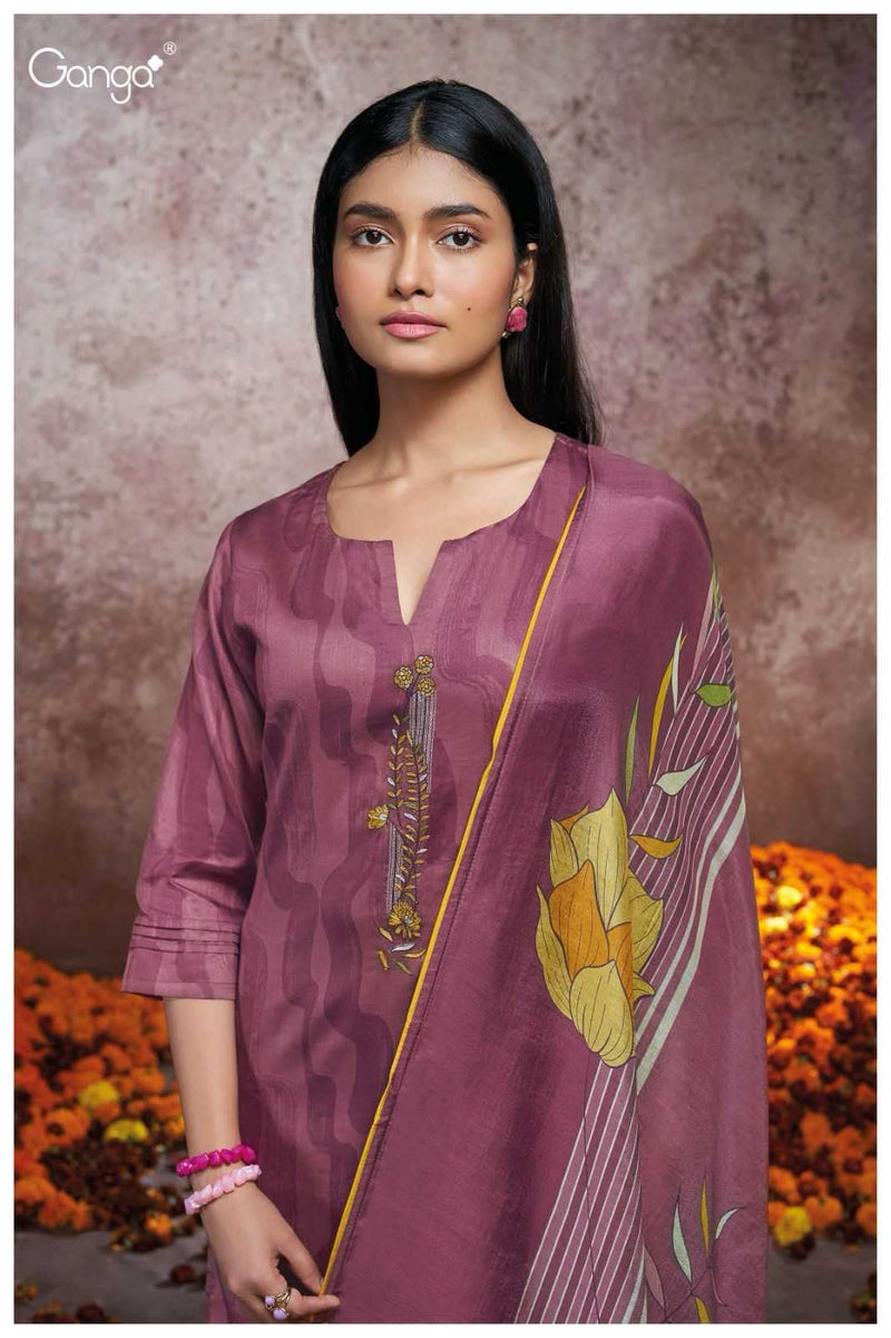 Ganga Suit Corey 2125 Premium Cotton Silk Printed Embroidery Work Salwar Suit