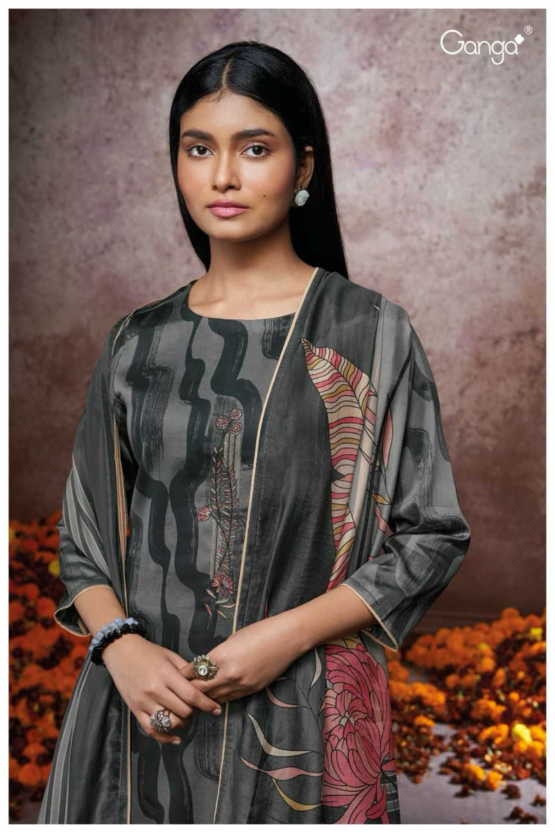 Ganga Suit Corey 2125 Premium Cotton Silk Printed Embroidery Work Salwar Suit