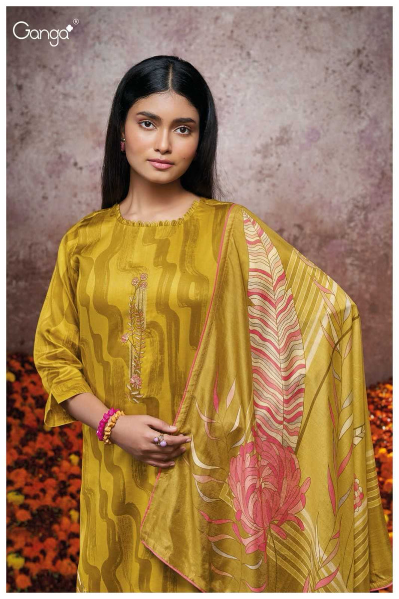 Ganga Suit Corey 2125 Premium Cotton Silk Printed Embroidery Work Salwar Suit