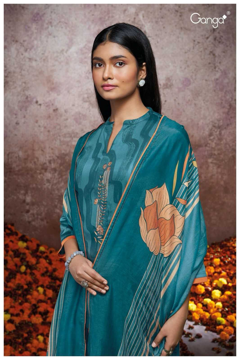 Ganga Suit Corey 2125 Premium Cotton Silk Printed Embroidery Work Salwar Suit