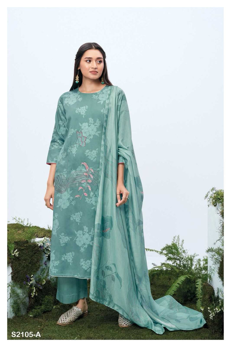 Ganga Suit Liliana 2105 Premium Cotton Silk Printed With Embroidery Work Suit