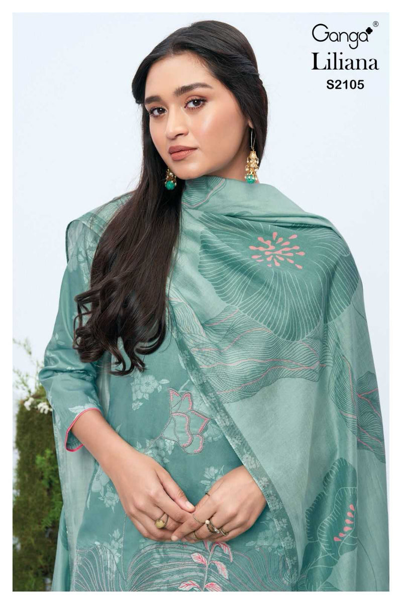 Ganga Suit Liliana 2105 Premium Cotton Silk Printed With Embroidery Work Suit