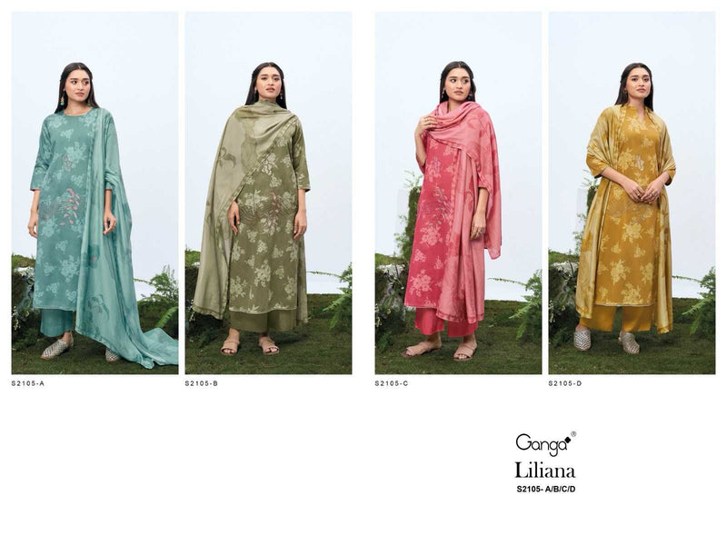 Ganga Suit Liliana 2105 Premium Cotton Silk Printed With Embroidery Work Suit