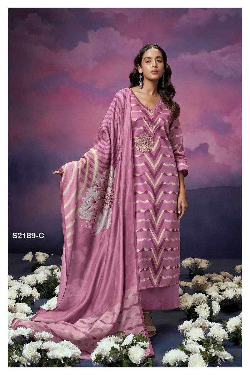 Ganga Suit Nellie 2189 Pure Cotton Silk Printed Embroidered Handwork Salwar Suit