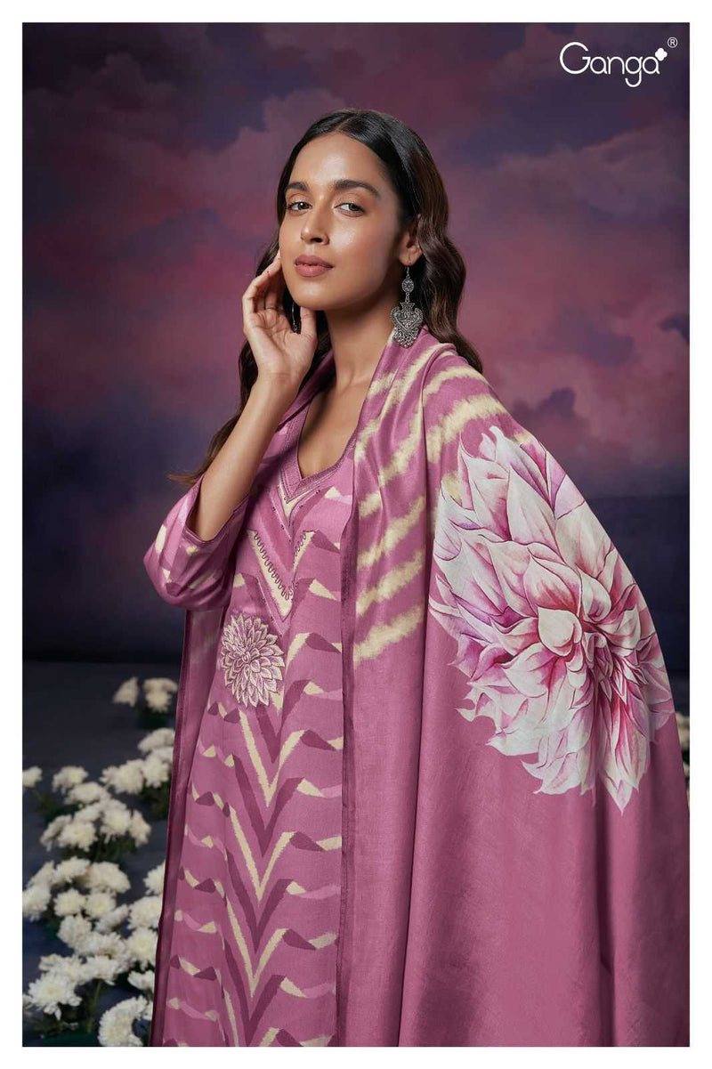 Ganga Suit Nellie 2189 Pure Cotton Silk Printed Embroidered Handwork Salwar Suit