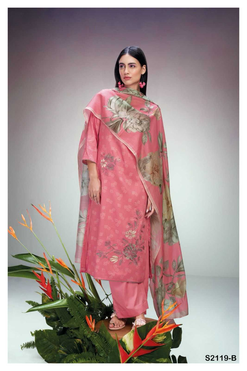 Ganga Suit Ruwanthi 2119 Premium Cotton Silk Printed With Embroidery Work Suit