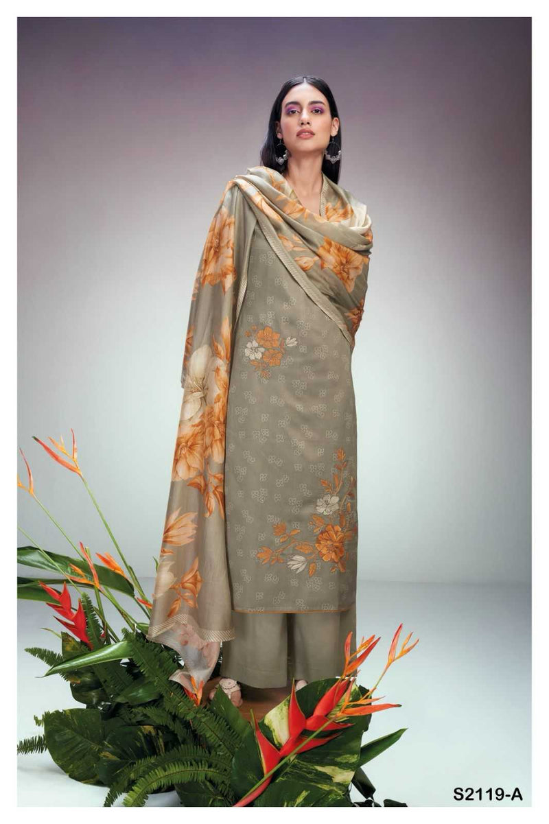 Ganga Suit Ruwanthi 2119 Premium Cotton Silk Printed With Embroidery Work Suit