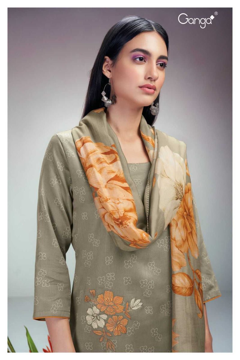 Ganga Suit Ruwanthi 2119 Premium Cotton Silk Printed With Embroidery Work Suit