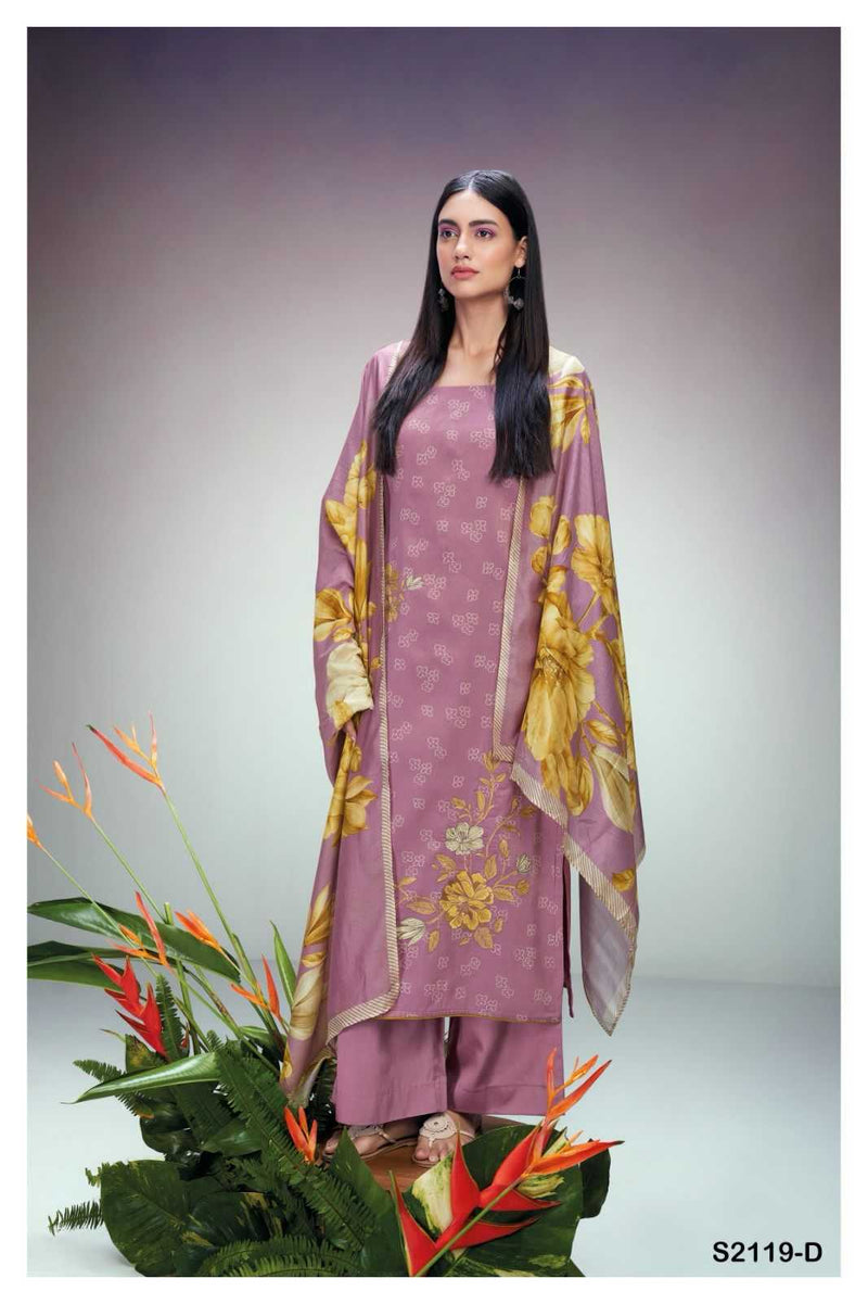 Ganga Suit Ruwanthi 2119 Premium Cotton Silk Printed With Embroidery Work Suit