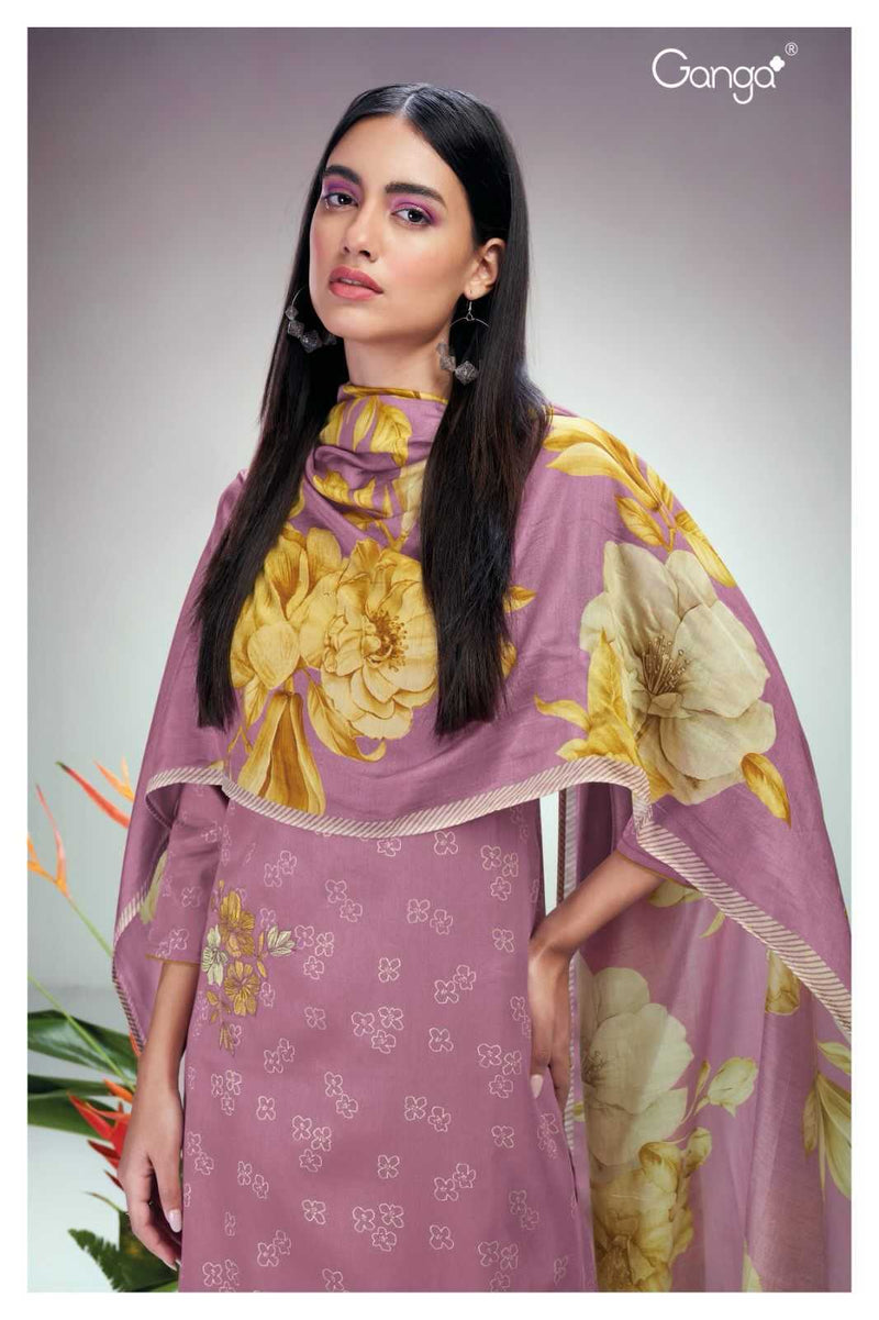 Ganga Suit Ruwanthi 2119 Premium Cotton Silk Printed With Embroidery Work Suit