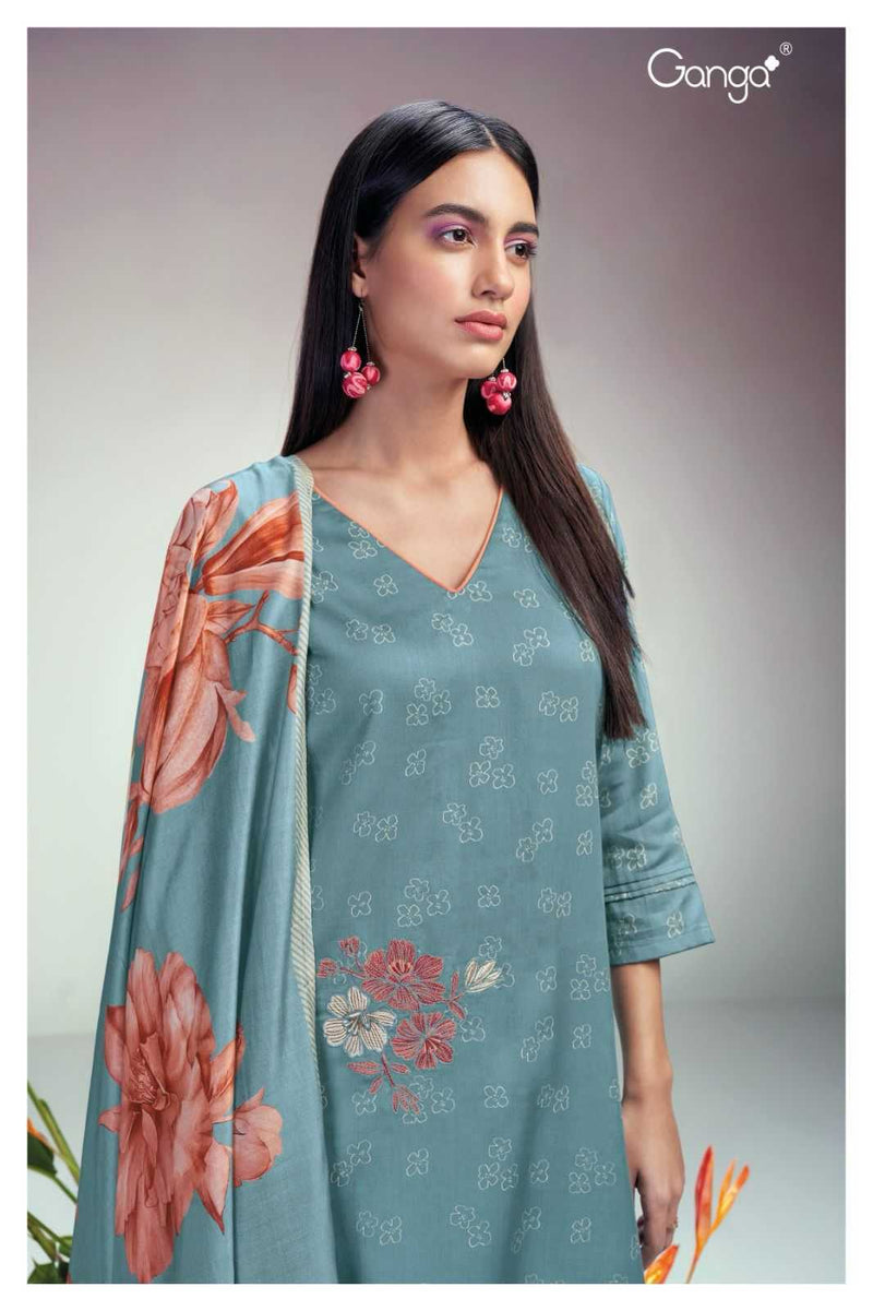 Ganga Suit Ruwanthi 2119 Premium Cotton Silk Printed With Embroidery Work Suit