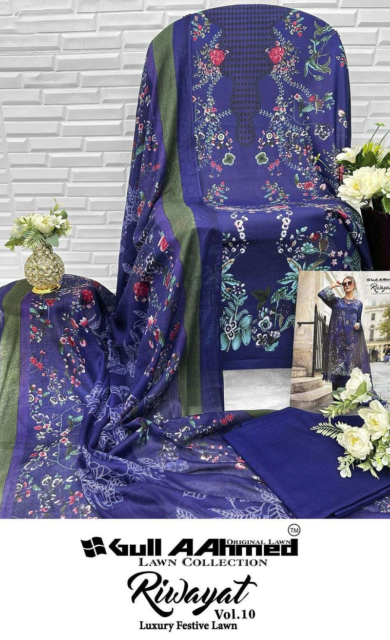 Gull Aahmed Riwayat Vol 10 Lawn Cotton Printed Karachi Salwar Suit