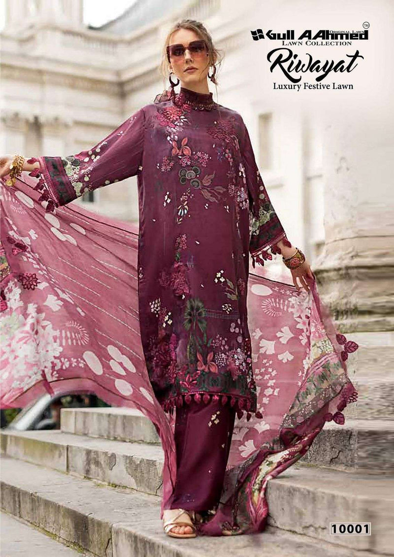Gull Aahmed Riwayat Vol 10 Lawn Cotton Printed Karachi Salwar Suit