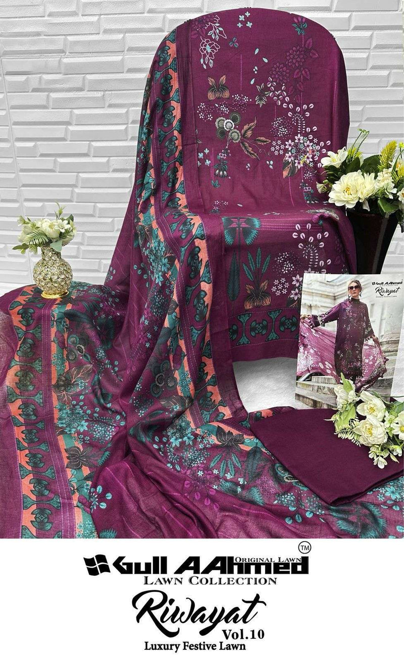 Gull Aahmed Riwayat Vol 10 Lawn Cotton Printed Karachi Salwar Suit