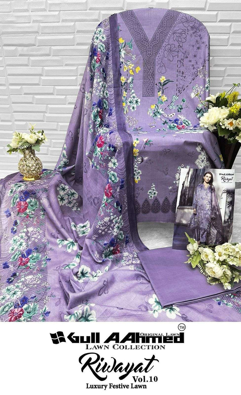 Gull Aahmed Riwayat Vol 10 Lawn Cotton Printed Karachi Salwar Suit