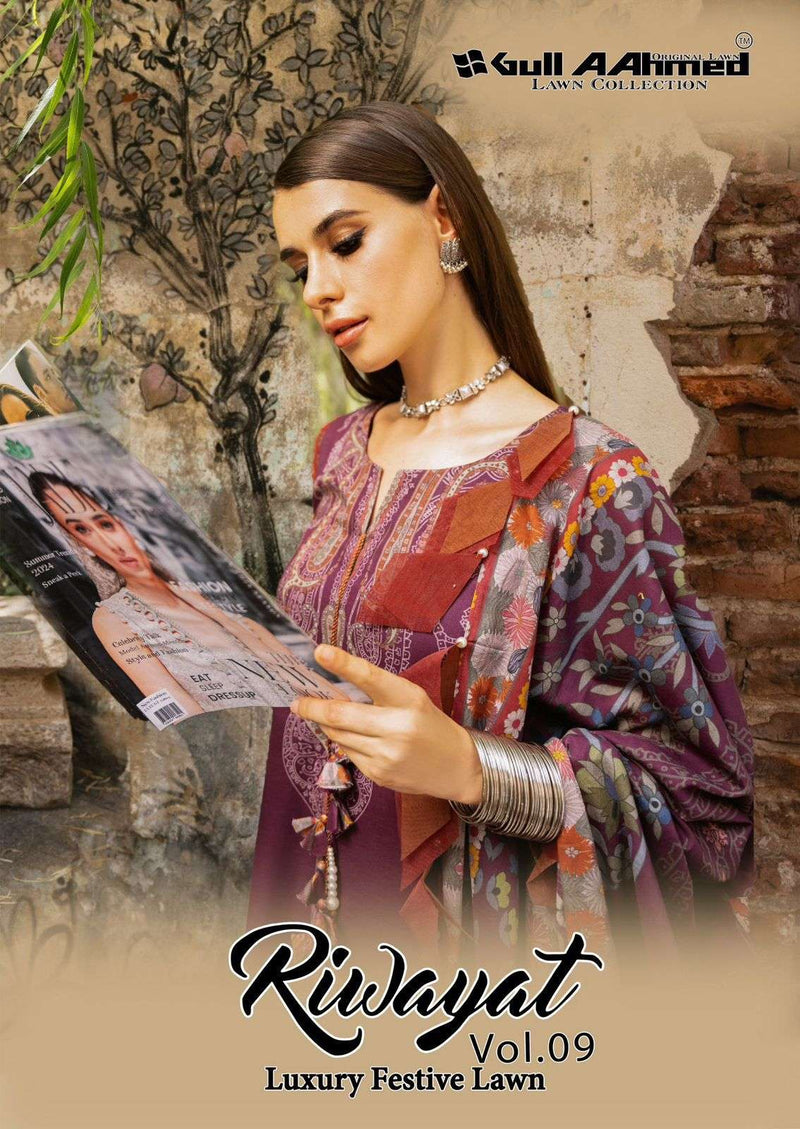 Gull Aahmed Riwayat Vol 9 Pure Lawn Cotton Printed Pakistani Suit