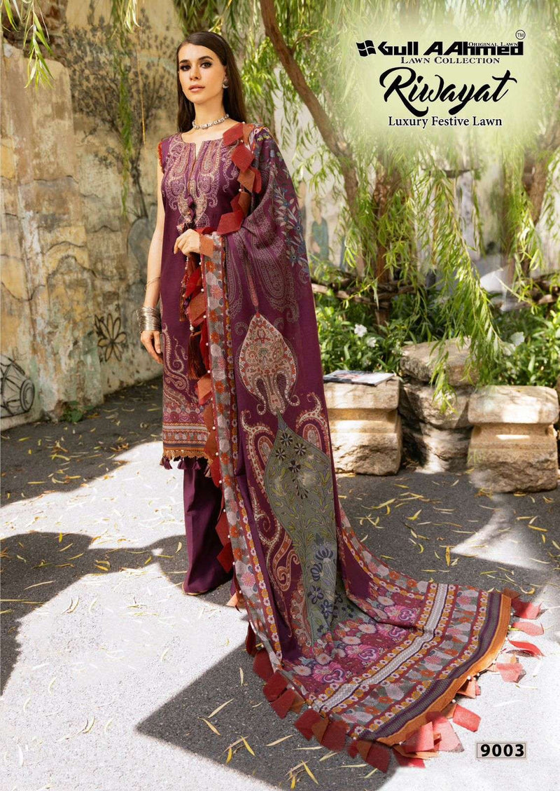 Gull Aahmed Riwayat Vol 9 Pure Lawn Cotton Printed Pakistani Suit