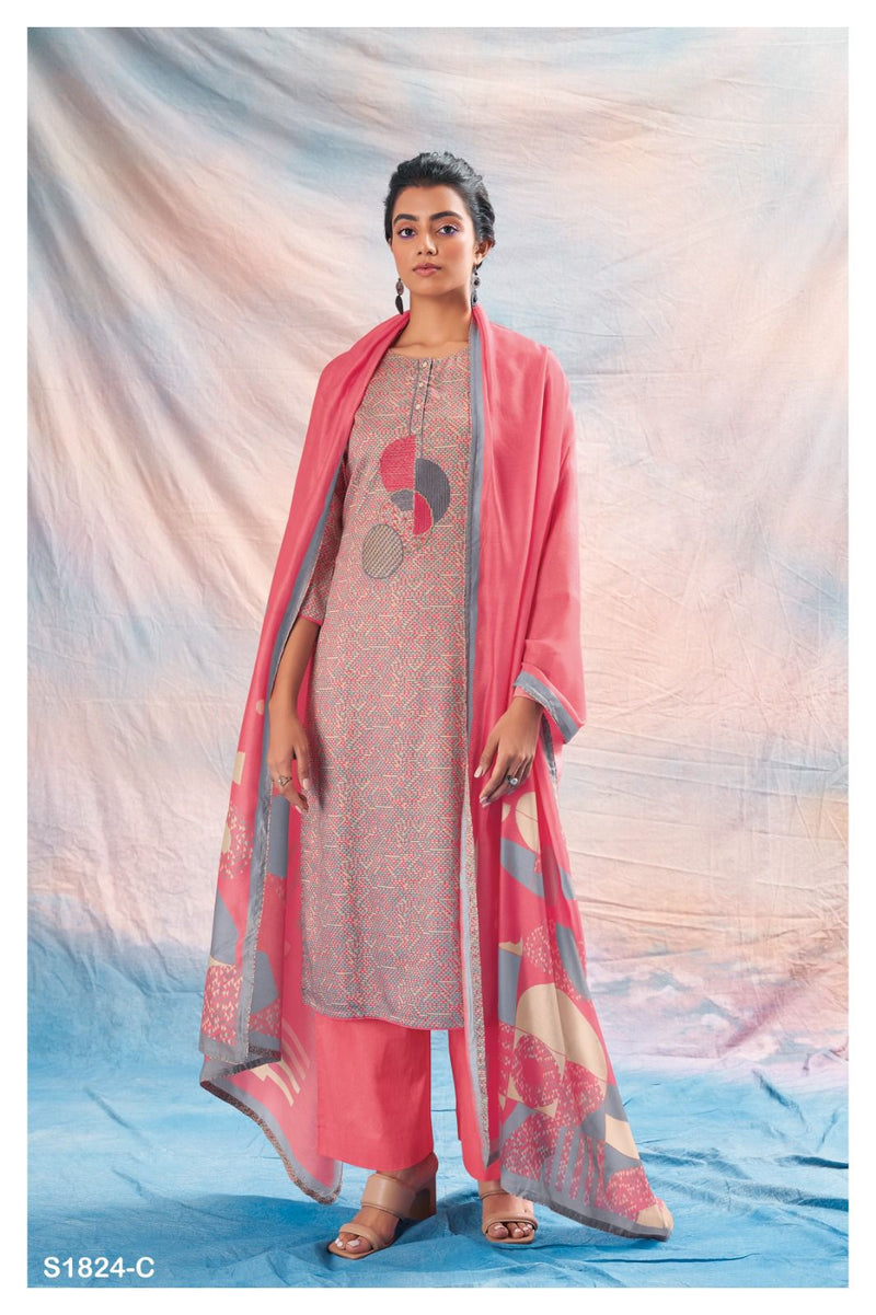 Ganga Heidi 1824 Cotton Printed With Embroidery Designer Suits
