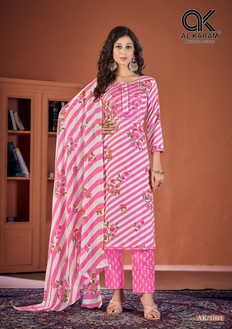Al Karam Heritage Cotton Printed With Fancy Embroidery Work Salwar Suits