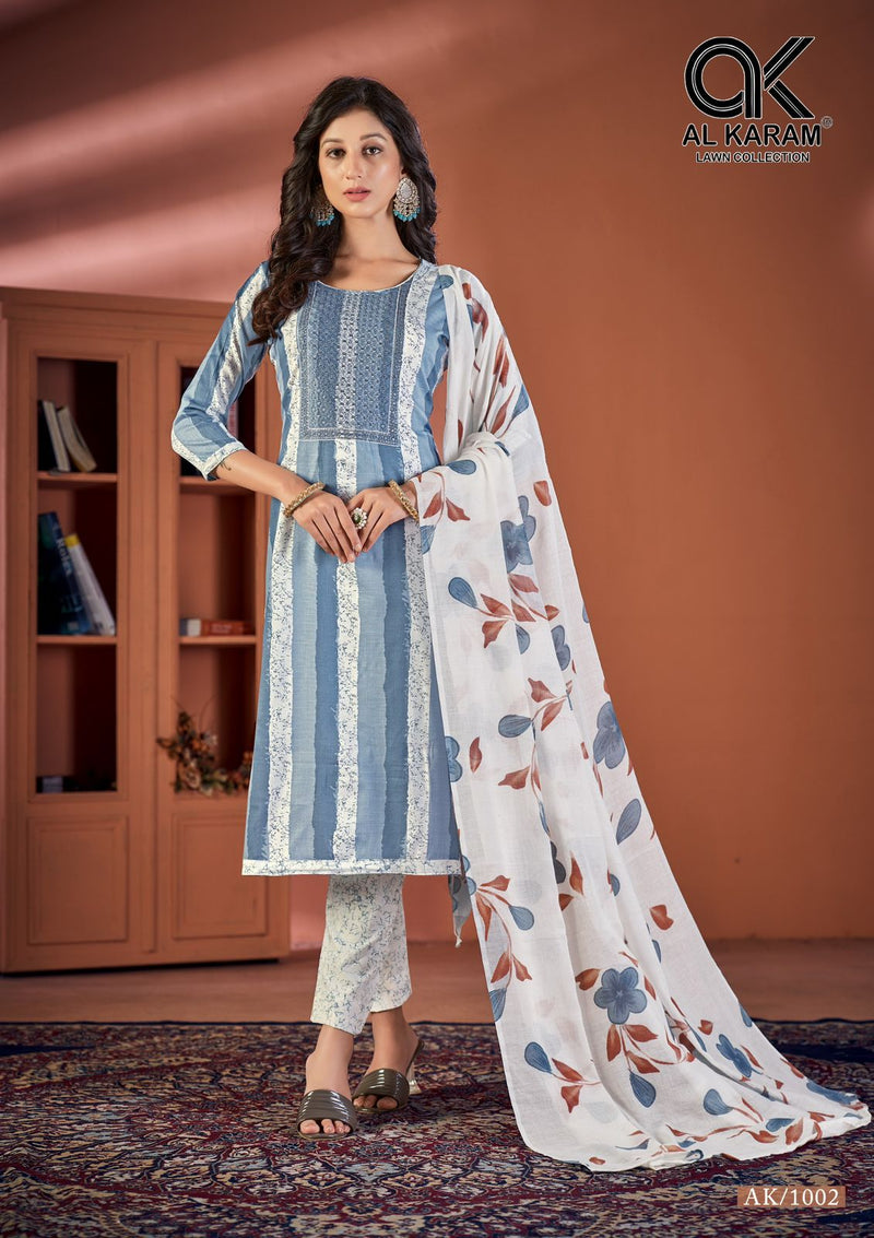 Al Karam Heritage Cotton Printed With Fancy Embroidery Work Salwar Suits