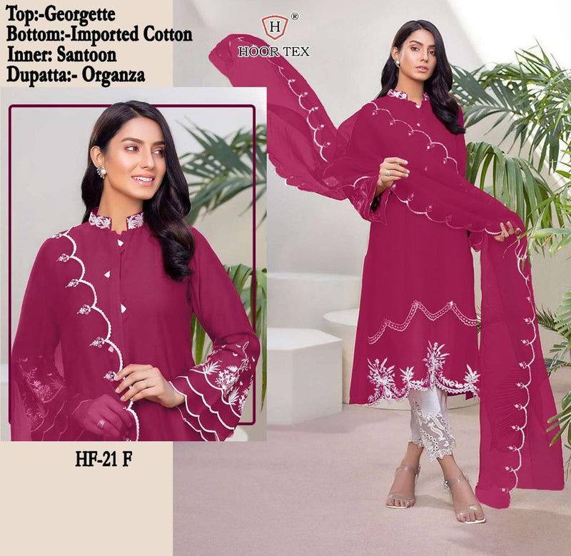 Hoor Tex Hf 21 Georgette With Embroidery Work Designer Salwar Suit Collection