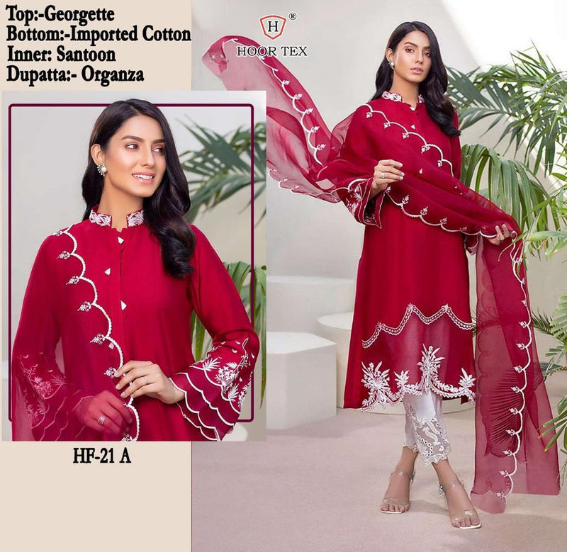 Hoor Tex Hf 21 Georgette With Embroidery Work Designer Salwar Suit Collection