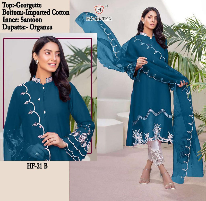 Hoor Tex Hf 21 Georgette With Embroidery Work Designer Salwar Suit Collection