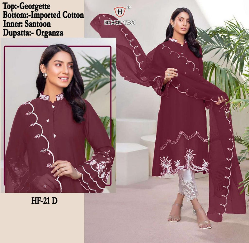 Hoor Tex Hf 21 Georgette With Embroidery Work Designer Salwar Suit Collection