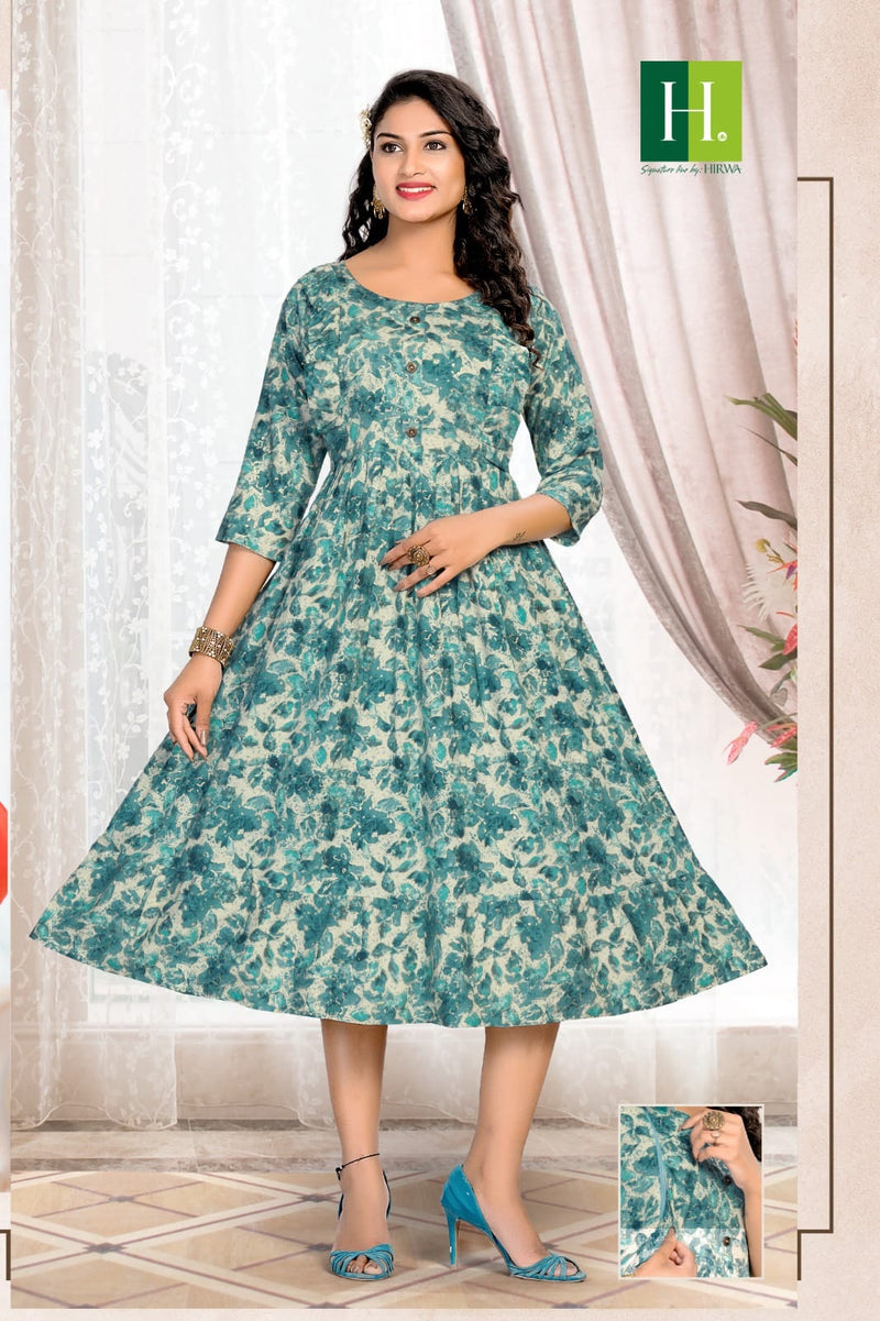 Hirwa Good News Rayon Foil Printed Fancy Feeding Kurti Collection