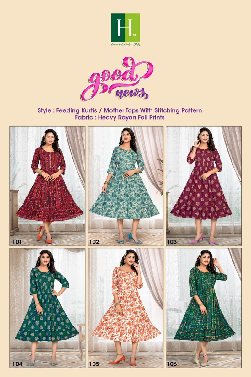 Hirwa Good News Rayon Foil Printed Fancy Feeding Kurti Collection