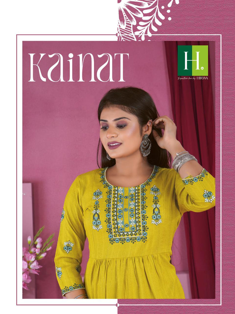 Hirwa Kainat Viscose Rayon Fancy Naira Cut Style Kurtis