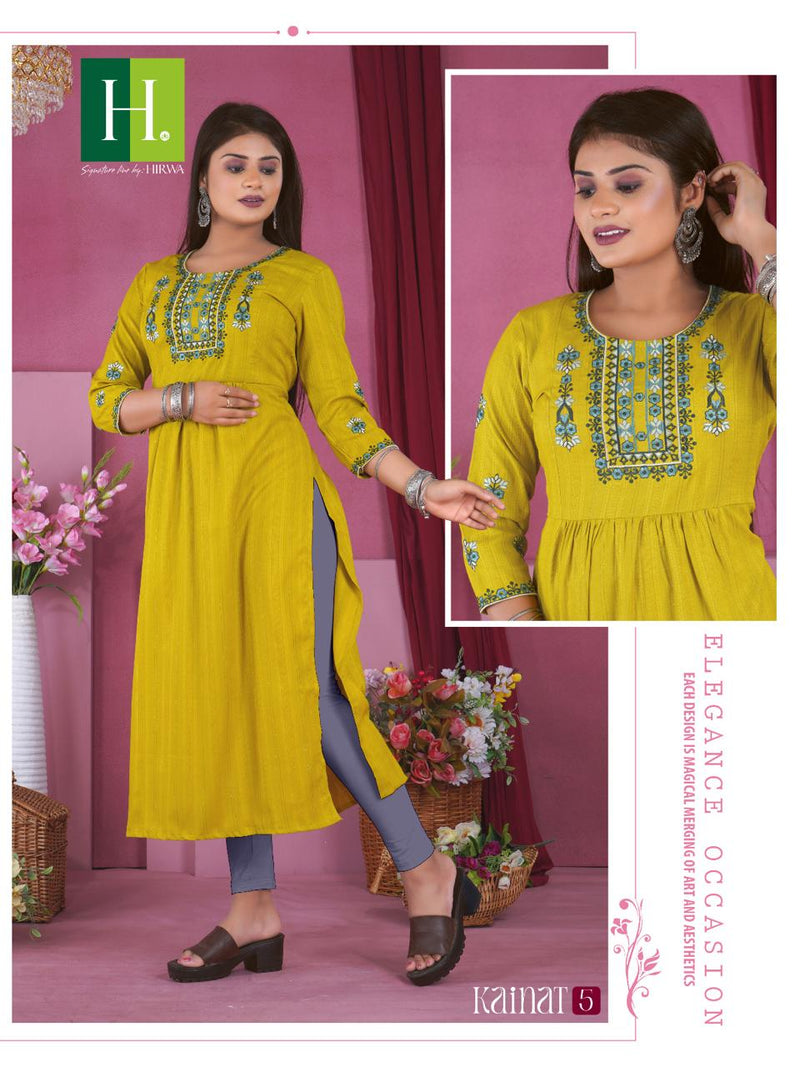 Hirwa Kainat Viscose Rayon Fancy Naira Cut Style Kurtis