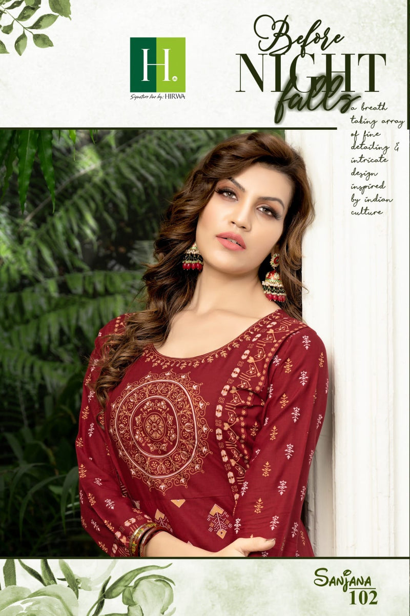 Hirwa Sanjana Rayon Printed Shrug Style Fancy Designer Kurti