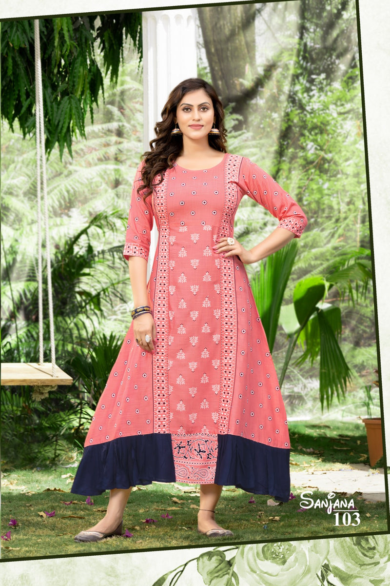 Hirwa Sanjana Rayon Printed Shrug Style Fancy Designer Kurti