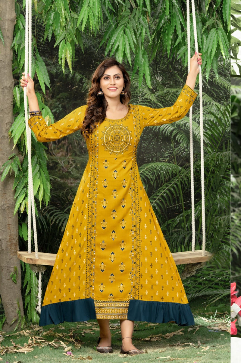 Hirwa Sanjana Rayon Printed Shrug Style Fancy Designer Kurti