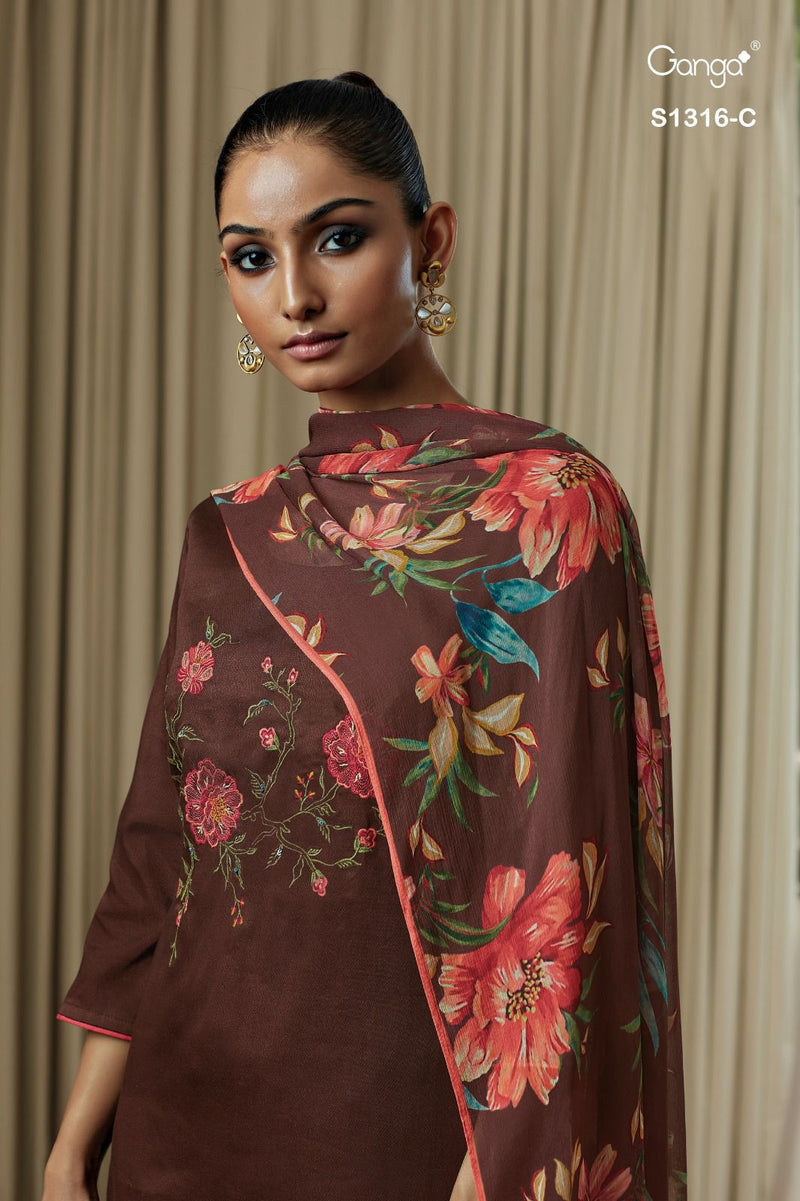 Ganga Inna 1316 Cotton Satin Printed With Hand Work Designer Fancy Suits