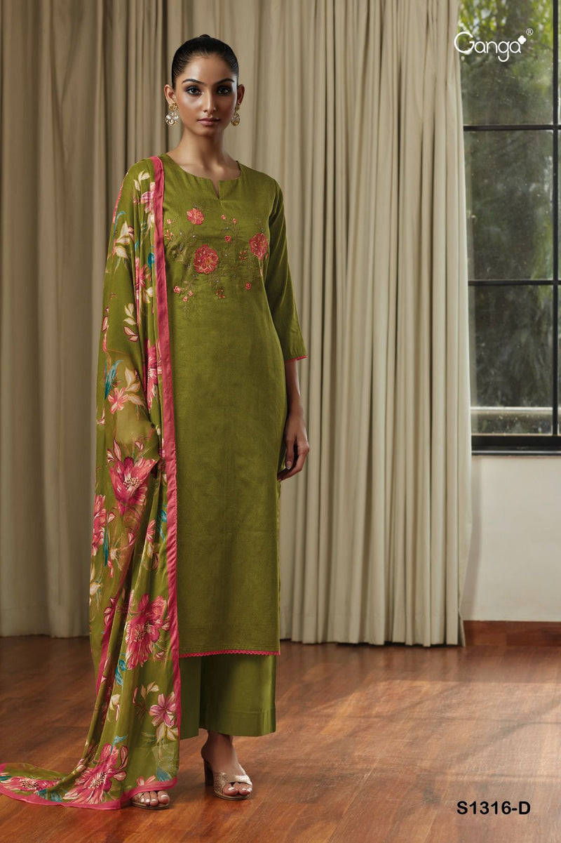 Ganga Inna 1316 Cotton Satin Printed With Hand Work Designer Fancy Suits
