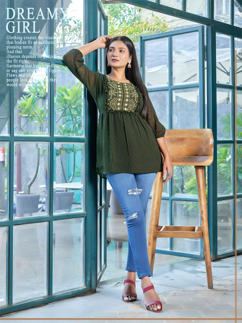 Designer Long tunic top for jeans Brown