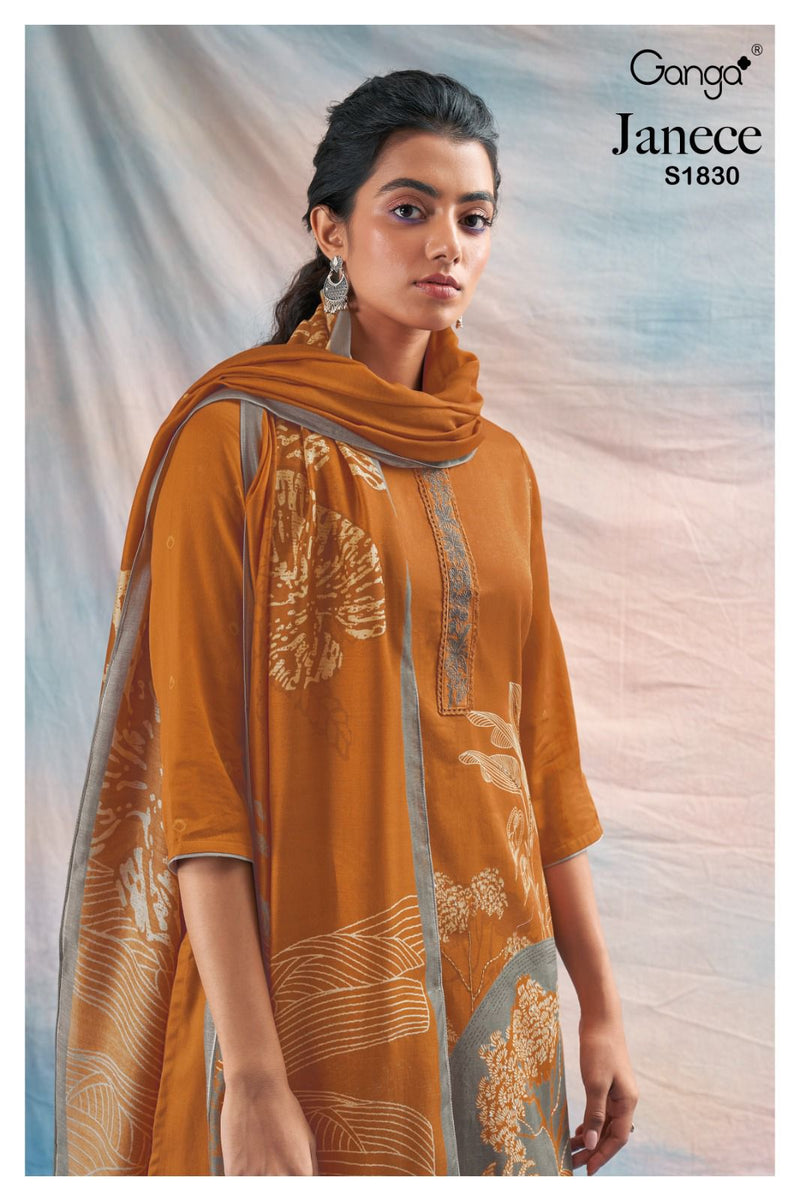 Ganga Janece 1830 Silk Cotton Printed With Embroidery Designer Fancy Salwar Suits