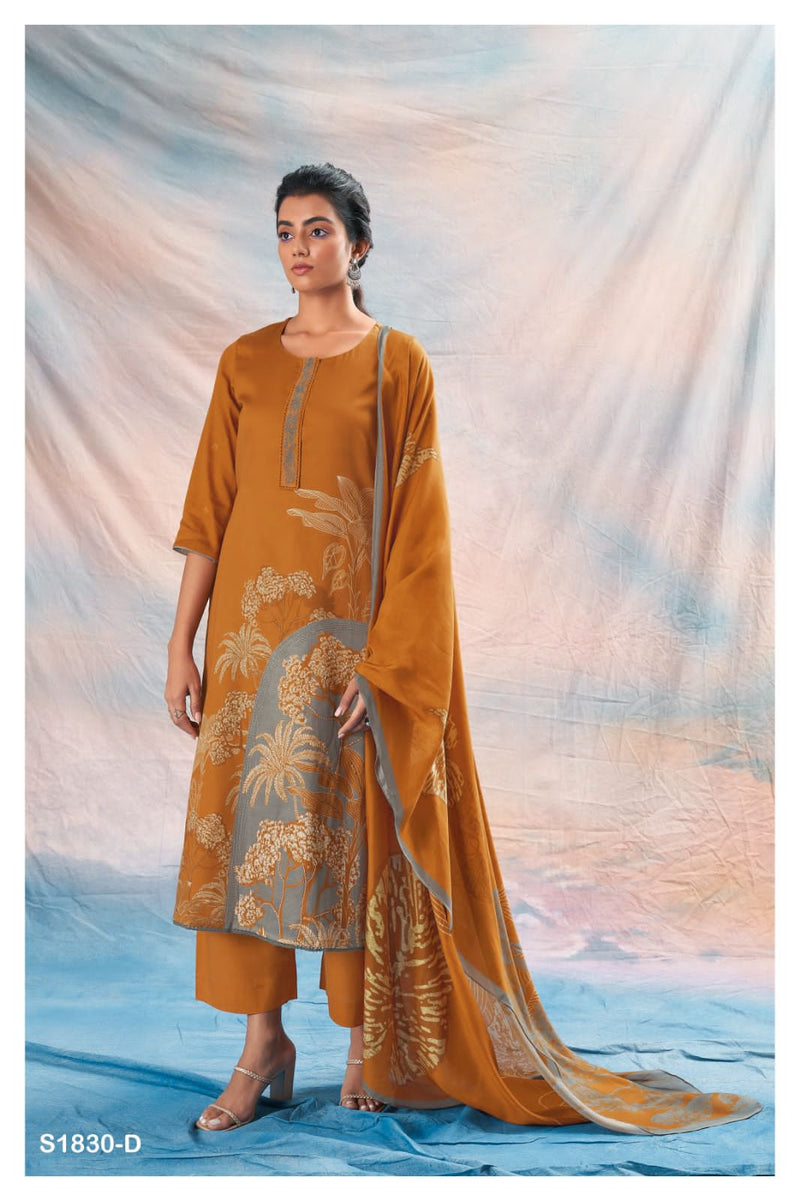 Ganga Janece 1830 Silk Cotton Printed With Embroidery Designer Fancy Salwar Suits
