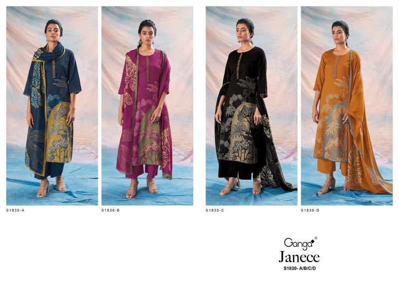 Ganga Janece 1830 Silk Cotton Printed With Embroidery Designer Fancy Salwar Suits