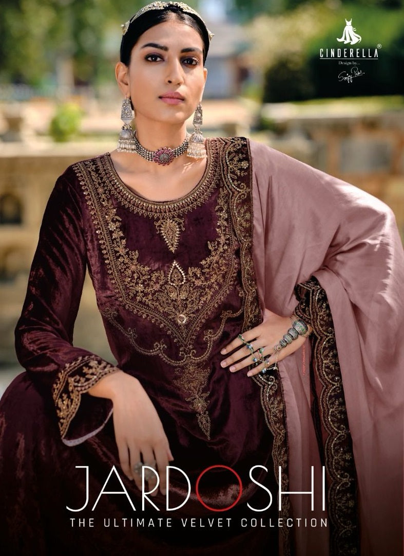 Cindrella Jardoshi Velvet Heavy Embroidery Designer Salwar Kameez