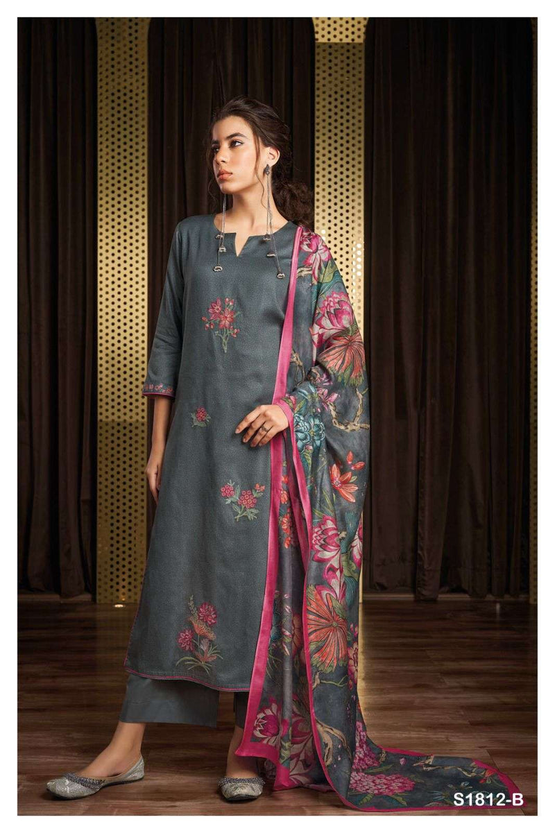 Ganga Jewel 1812 Cotton Silk Printed With Embroidery Salwar Suits